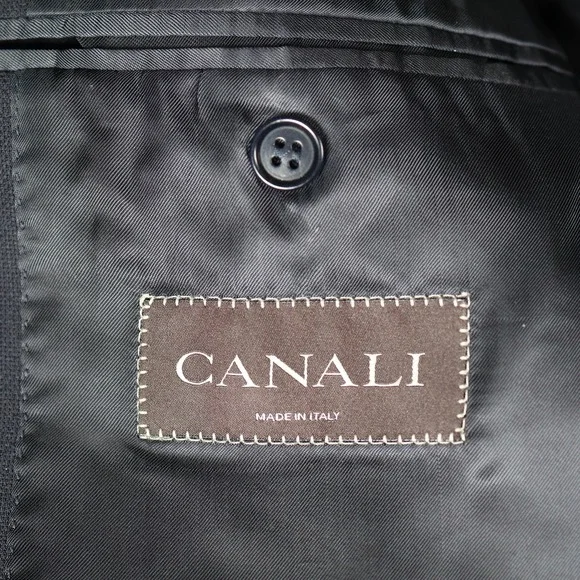 Canali Jacket Mens 44 R Black Travel Water Resistant Wool Coat Blazer Italy